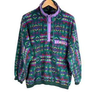 VTG 90s Eider Polarlite Fleece 1/4 Snap Pullover Womens M Aztec Geometric Green